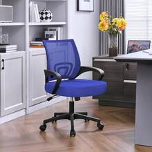 Modern Ergonomic Office Chair Adjustable Swivel Mesh Computer Chair With Back Support Arms Wheels For Home Work Students Study Black - 藍色 - 查看 2
