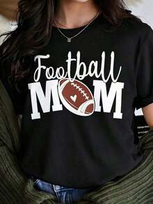 short-sleevePlayera Blanca de Mujer con Gráfico de "Football MOM" y Detalle de Corazón, Camiseta Deportiva de Fútbol Americano de Manga Corta, Top Lindo para Día de Juego, Blusa Casual de Mamá Futbolera para Eventos Escolares Blusas Bonito 100% Cotton100% Cotton - Negro - Ver 5