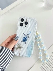 Ốp lưng điện thoại chống rơi hình rùa biển sọc sóng màu kem, kèm phụ kiện vòng tay hạt cườm, tương thích với iPhone 17 Pro, Galaxy, 10/9, ốp bảo vệ điện thoại chống sốc. - Nhiều màu - Xem 2