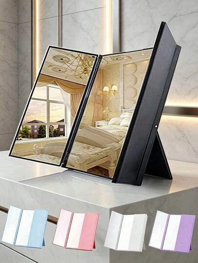 1 pièce Miroir de maquillage pliable à double face, nouveau miroir de vanité triptyque multi-couleurs créatif, pliable et gain de place, décoration intérieure et outil de beauté, convient pour les voyages, le salon, la chambre à coucher, cadeau pour les amis, la famille, la petite amie, la Saint-Valentin, la Fête des Mères