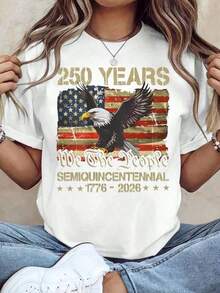 Patriotic Commemorative T-Shirt For The 250th Anniversary Of The United States Independence Day, 250th Anniversary Celebration T-Shirt, Comfortable And Loose-Fitting Casual Everyday T-Shirt For Women, Suitable For Events And Parties, 100% Cotton Fabric, Machine Washable, Unisex Summer Clothing, 100% Cotton - 白色 - 查看 6