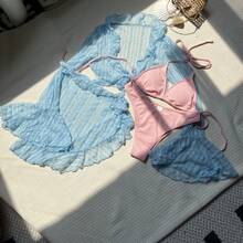 Nuevo bikini sexy de encaje y malla de cuatro piezas. - Todo blanco - Ver 8