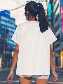 Women's Summer T-Shirt, Buffalo Team, Funny Text Print, Short Sleeve White, Cotton, Casual Round Neck, Regular Fit, Soft And Breathable, Suitable For Year-Round Wear And Daily Commuting, Casual, Perfect As A Holiday Or Friends Gift. - 白色 - 查看 2