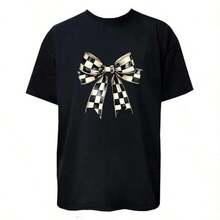 Unisex Short-Sleeved T-Shirt, Adult T-Shirt With Ribbon, Short-Sleeved T-Shirt For Women And Men, Men's T-Shirts, , Women's, Romwe Men, Boho Chic, Gifts For Teachers, Women's T-Shirt, Curvy Outfits For Men, Y2k. - 黑色 - 查看 6