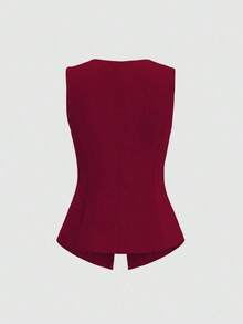 Tall Top sin mangas minimalista y básico de mujer alta con botones grandes de metal estilo francés - Burdeos - Ver 2