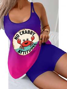 Women's Flowy Tummy Control Tankini Sets With NO CRABBY Design, Two Piece Tummy Control Bikini Swimsuits Blouson Tank Top With Boyshorts Bathing Suits  For Beach And Hot Springs / Summer Vacation Outfit - 紫色 - 查看 5