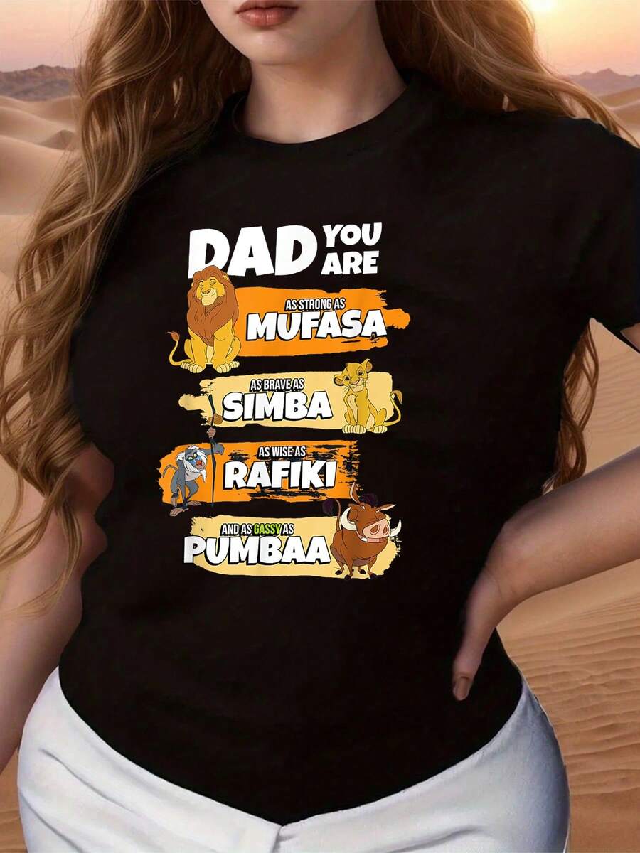 Inspired By The Courage Of Mufasa, The Strength Of Rafiki, And The Humor Of Pumbaa, This Comfortable And Casual Women's T-Shirt Celebrates Family Love And The Joy Of Life, Perfect For Everyday Wear. - 黑色 - 查看 1