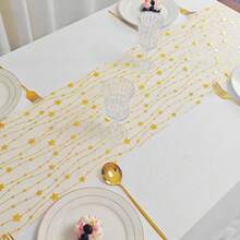 1 Roll Polyester Mesh Gold Starry Table Runner, Decorative Tabletop Cover For Tableware, Elegant Fashion, Simple & Personalized, Durable & Wear-Resistant For Wedding, Birthday, Party Celebration - View 2
