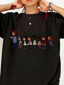 ropa casual GraphicNovedades 2026 Sudadera de Alta Calidad Estirable con Personajes de Dibujos Animados Stranger 5 Ropa Urbana Diaria para Hombres con Camiseta Casual Ajuste Regular Lavable a Máquina Versátil Cómoda 100% 1PC 180g T-Shirt  blusas para mujer>camisa - Negro - Ver 7