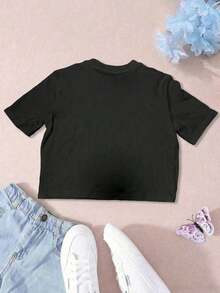 Camiseta de manga corta con estampado gráfico de moda para mujer, estilo Y2K, con estampado de "Kiss All The Time Disco Occasionally", cuello redondo, manga corta, informal, para verano, camiseta de concierto de la gira del álbum de Harry. Camiseta sencilla para uso diario - Negro - Ver 5
