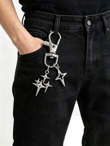 1pc Creative Four-Pointed Star Pants Chain, Keychain Pendant, Alloy Star Moon Decor For Phone, Bag, Suitable For Daily Wear - Silver - View 1