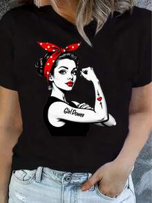 Women's T-Shirt - Powerful Women's T-Shirt | Inspiring Female Leadership With Female Icons - Casual Short-Sleeve Crew Neck T-Shirts For Women - Achieving Power Through Fashion - 黑色 - 查看 8