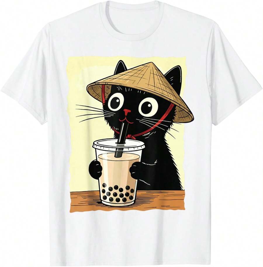 Moderno e informalKawaii Cat Driking Bubble Tea Cute Anime Kitty Slice T-Shirt,Camiseta informal negra de cuello redondo para hombre,Nuevas camisetas 2026, camisas para niños, ropa para niñas, conjuntos de chicas de televisión, conjuntos a juego para madre e hija - Blanco - Ver 1