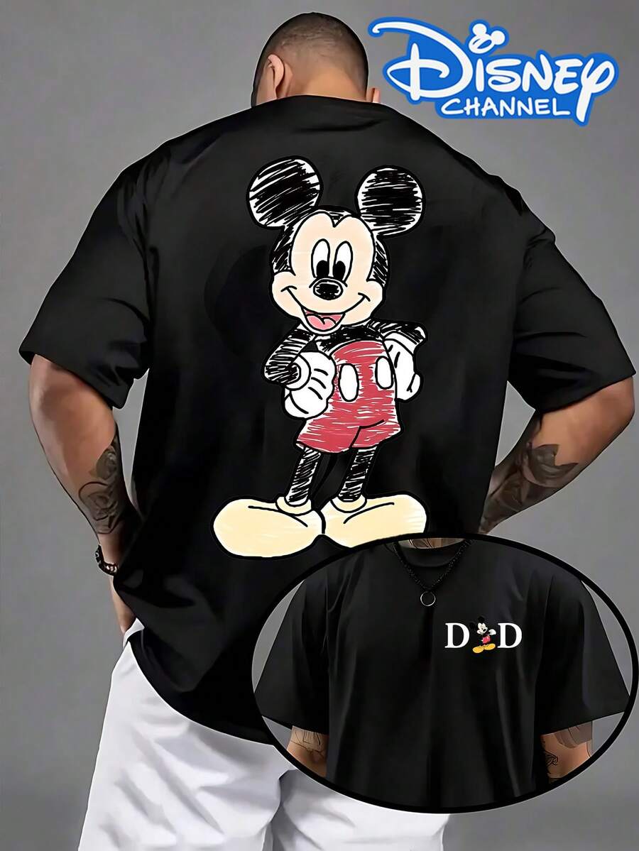 Disney,Men's Mickey Mouse Sketch Print T-Shirt, Vacation, Disney Trip,Outfits,July 4th,Disney Collaboration - màu đen - Xem 1