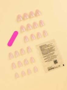 24片简约裸色纯色美甲贴片套装，包含1张粘性贴片和1个指甲锉，适合日常佩戴。 - 彩色 - 查看 3