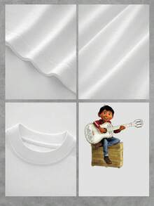 Image Of A Child Sitting On A Box Playing A White Guitar, Symbolizing Passion And Connection With Music, Conveying Emotion And Creativity In Every Chord. Comfortable, Modern Women's T-Shirt, Ideal For Everyday Wear. - 白色 - 查看 4