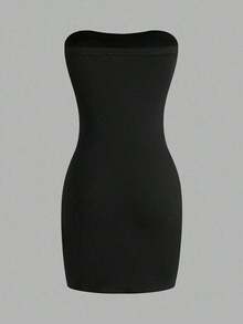 Vestido negro sin tirantes para mujer, minivestido corto - Negro - Ver 2