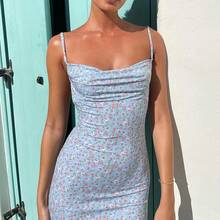 Y2K Floral Print Long Dress With Thin Straps, Bodycon Summer Dress With Deep V-Neck, Sexy Backless Summer Dresses, Streetwear - 軍綠色 - 查看 7