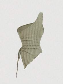 Diseño ajustado y desmontable a la moda y versátil para mujer con cuello de hombro inclinado y chaleco camisola - Verde militar - Ver 3