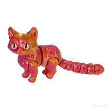 Cartoon Cat 3D Printed Figurine (Eye Color Random), Flexible Posable Doll, Imaginative Desktop Decor, Suitable For Bedroom And Indoor, Also Great For Halloween, Christmas And Other Holidays - Multicolor - View 3