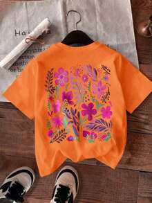 Howell Women's Plus Size Black Short Sleeve T-Shirt, Versatile Style, Hand-Painted Daisy Floral Print, Casual And Cool For Summer - 橘色 - 查看 3