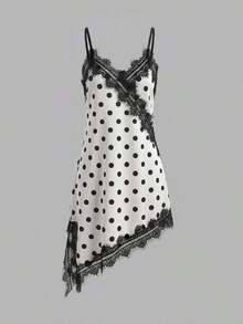 Vestido de tirantes elegante y vintage para mujer con diseño de parches de satén texturizado y encaje, adecuado para una cita en el Día de San Valentín, blanco verano - Blanco y Negro - Ver 2