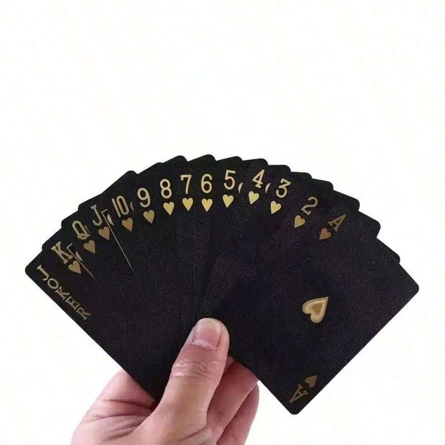Bộ bài tây chống nước màu đen vàng, bộ bài poker nhựa bền dùng cho ảo thuật, trò chơi bàn tiệc, Texas Hold'em, biểu diễn ảo thuật, quà tặng giải trí gia đình - Xem 1
