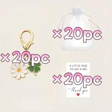 60件/20套婴儿派对回礼，雏菊和三叶草钥匙扣套装，花卉吊坠配感谢卡和礼品袋，幸运三叶草钥匙扣，男女宝宝皆宜，适合作为婚礼宾客礼物、性别揭晓派对礼物、生日装饰礼物 - 彩色 - 查看 9