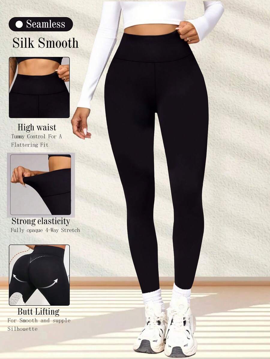 Quần legging cạp cao co giãn cao, quần tập yoga mùa xuân/hè, quần bó yoga nữ, đồ mặc nhà co giãn nhanh khô - màu đen - Xem 1