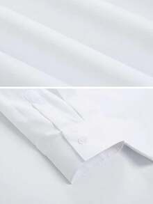 Men's Solid Color Drop Shoulder Long Sleeve Shirt, Autumn - White - View 4