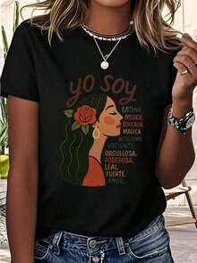 Comfortable1 camiseta cultural mexicana, americana, hispana y latina - Ropa casual y cultural para mujer - Perfecta para el Mes de la Herencia Latina y eventos latinos - Camiseta con estampa - Negro - Ver 10