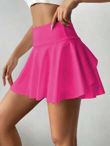 Pantalón falda de tenis de cintura alta blanco, pantalón corto/falda 2 en 1 antideslumbrante para golf/bádminton/fitness con bolsillos, falda pantalón deportiva de verano para yoga, correr al aire libre, nueva ropa de mujer en negro - Rosa Fucsia - Ver 4