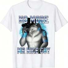 Camiseta Casual 2026, Camisetas de Verano, Camiseta Divertida con el meme 'No More Mr Nice Guy' y 'Alpha Wolf Unhinged Brainrot', Holgada y Cómoda, 100% Algodón, Duradera - Blanco - Ver 2