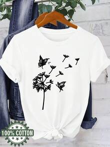 Camiseta de manga corta con estampado animal, 100% algodón, cuello redondo, para primavera/verano, lavable a máquina, económica y adecuada para uso casual en todas las estaciones, camiseta de mujer 97431-Vintage Street Style Unisex Loose Cotton Short Sleeve Crew Neck T-Shirt blusas para mujer. blusas.blusas casuales para dama. - Blanco-2 - Ver 3