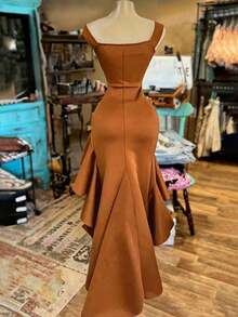 YHHVestido de fiesta elegante estilo occidental para mujer: negro sólido versátil, encaje plisado vintage/con volantes, vestido casual de verano para mujerYHH - Naranja Quemada - Ver 3
