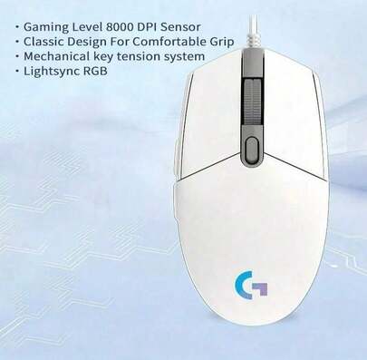 Logitech G102 有線對稱滑鼠 防滑握槽 中小手舒適弧線 79克輕量化 高速響應感應器 跨平台即插即用 Win Mac 兼容 日常辦公與娛樂場景