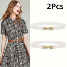 1pc/2pcs/4pcs Women's Minimalist Versatile Leaf Buckle Elastic Belt, Adjustable Decorative Accessory, Suitable For Dresses, Elegant Waist-Cinched Belt - Multicolor - View 29