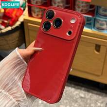 Koolife 1件亮紅色亮面玻璃手機殼 奢華防摔硬殼 全相機保護 適用於Phone18pro/18pro Max/17/17pro/17promax/16/15/14/13/12/11 - 酒紅色 - View 2