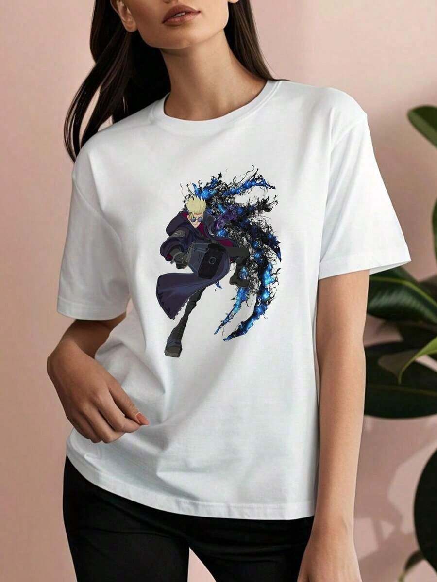 Women's Graphic T-Shirt With Themed Print, Round Neck, Short Sleeve, Casual Street Style, 100% Cotton, Soft Fabric, Short Sleeve - 白色 - 查看 1