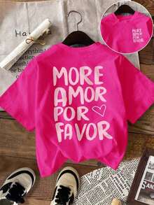 Women's T-Shirt, Casual Urban Style, Short Sleeve Graphic T-Shirt, Cute Summer T-Shirt - 亮粉紅色 - 查看 3