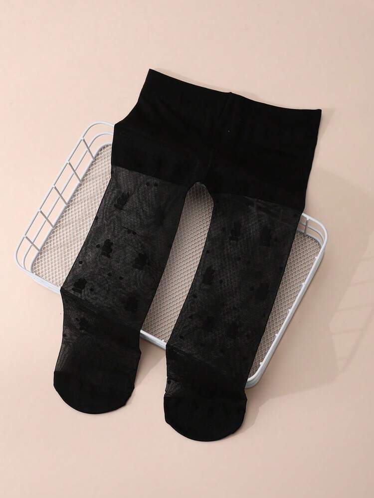 6 piezas Mallas lindas de conejito jacquard para niñas, medias estilo festivo para niñas, adecuadas para uso diario en primavera/verano - Negro - Añade 9
