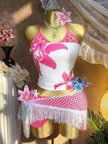 Top halter con estampado de frutas, diseño sin espalda, estilo casual de vacaciones, chaleco de 2 en 1 con bloques de color, adecuado para fiestas, citas, playas, carnavales y otras ocasiones, la elección perfecta para el verano.Top de playa, ro - Multicolor 10 - Ver 6