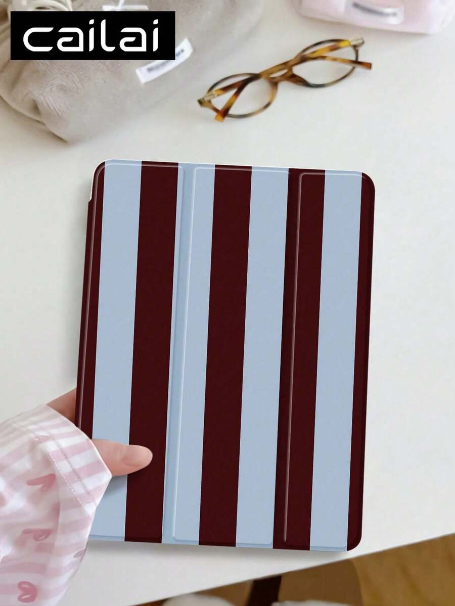 1 pieza Funda con tapa a rayas azul y marrón, Funda protectora compatible con 10.2" 2021/2020 10th/9th/8th Gen, Galaxy Tab A8 10.5" 2022, (A16) 11" 11th Gen 2025, Funda protectora para tableta con ranura para lápiz, Activación/Desactivación automática, Regalo de cumpleaños para mamá - Multicolor - Ver 1