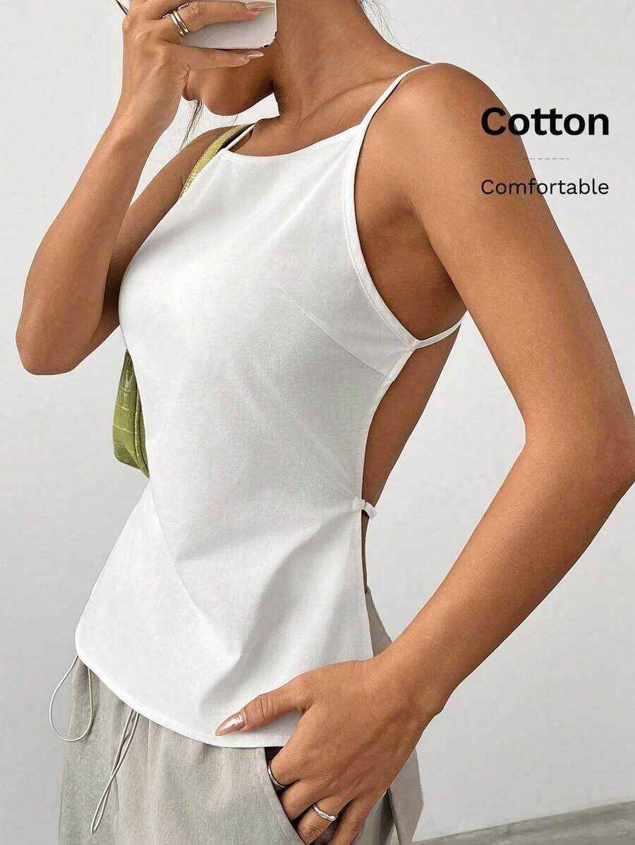 Sujetador De Tirantes Para Damas En Color Sólido Con Espalda Al Aire - Blanco - Ver 1
