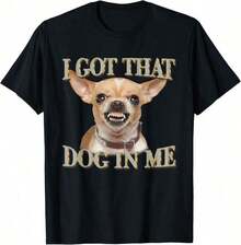 Funny Chihuahua Meme T-Shirt For Men - "I Got That Dawg In Me" Graphic, Soft 100% Cotton Black T-Shirt, Regular Fit Short Sleeve Casual Wear, Dog T-Shirt, Travel Friendly Outfit, Comfortable Crew Neck, Short Sleeves Suitable For All Ages - 酒紅色 - 查看 1