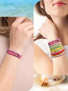 6pcs/11pcs/20pcs Mixed Color Rice Bead Bracelet & Anklet Set, Suitable For Girls Daily, Party, Evening, Festival, Beach, Travel Outfits Accessories - Multicolor - View 5