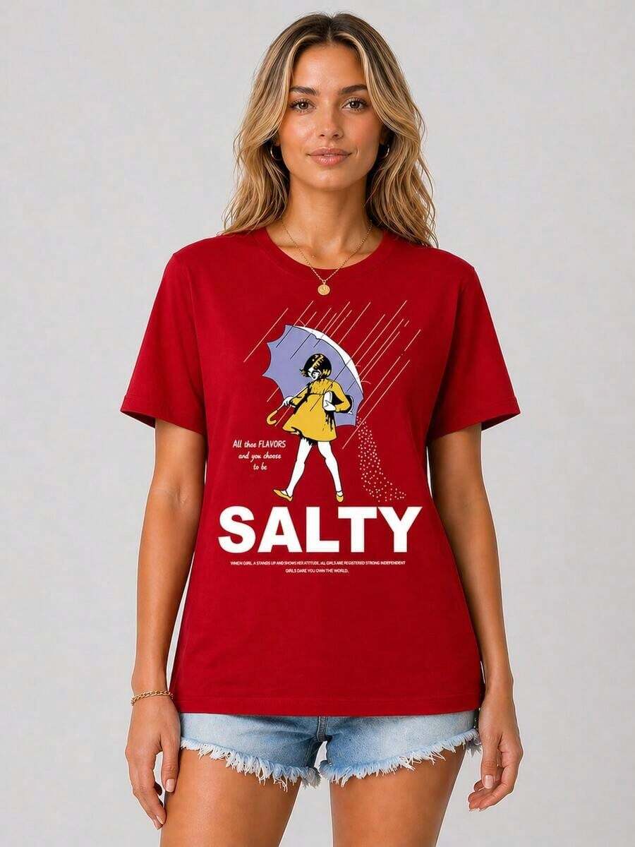 1 Piece Women's Loose-Fitting, Short-Sleeved T-Shirt With A Fun Text Print. Made From 100% Pure Cotton, It's Soft Against The Skin. A Simple Street-Style T-Shirt Perfect For Summer, Work, Or Casual Dates. - 紅色的 - 查看 1