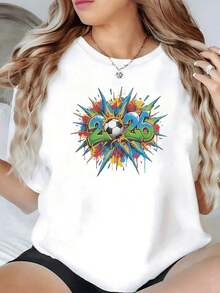 Nueva llegada 2026: Camiseta de manga corta de moda, diseño de nicho de verano, top holgado de talla grande. Camiseta 100% algodón puro, gruesa, en blanco y negro, con diseño gráfico y estampado de letras a la moda, estilo unisex de manga corta. Nueva colección para primavera, verano y otoño, transpirable y cómoda, estilo minimalista y versátil de ropa urbana, conjunto a juego para parejas. - Blanco - Ver 8