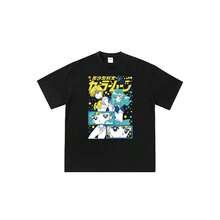 Camiseta unisex de manga corta con estampado gráfico de dibujos animados de Sailors Moons, Urano y Neptuno (estilo anime). - Negro - Ver 1