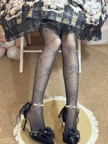 1 đôi tất mỏng in họa tiết dành cho nữ, kiểu Lolita Sweet cá tính, thích hợp cho cả tiệc tùng và mặc hàng ngày, mùa xuân/hè. - Nhiều màu - Xem 8